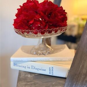 Vintage glass pedestal dish with florals included